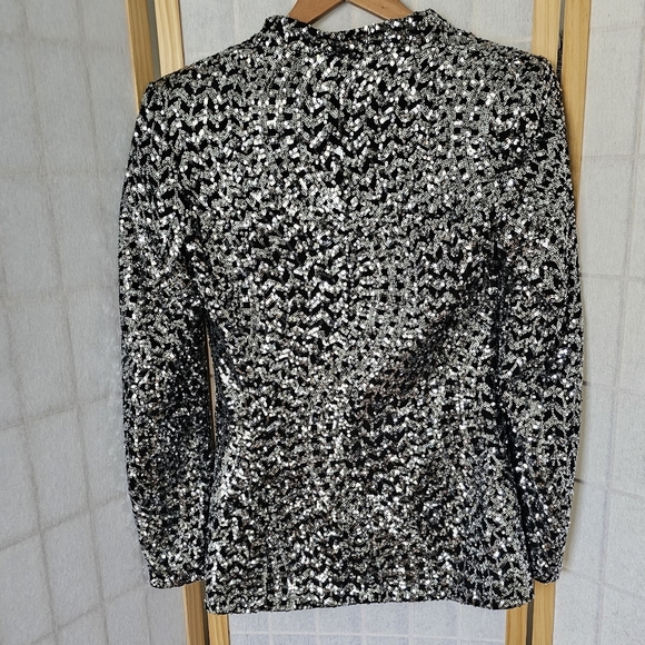 ZARA SEQUIN COLLARLESS BLAZER - Picture 4 of 14